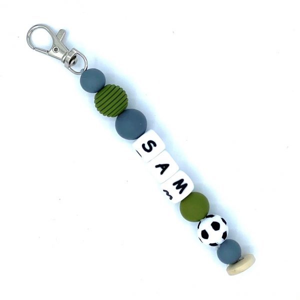 Sleutelhanger met naam Groen Grijs Voetbal