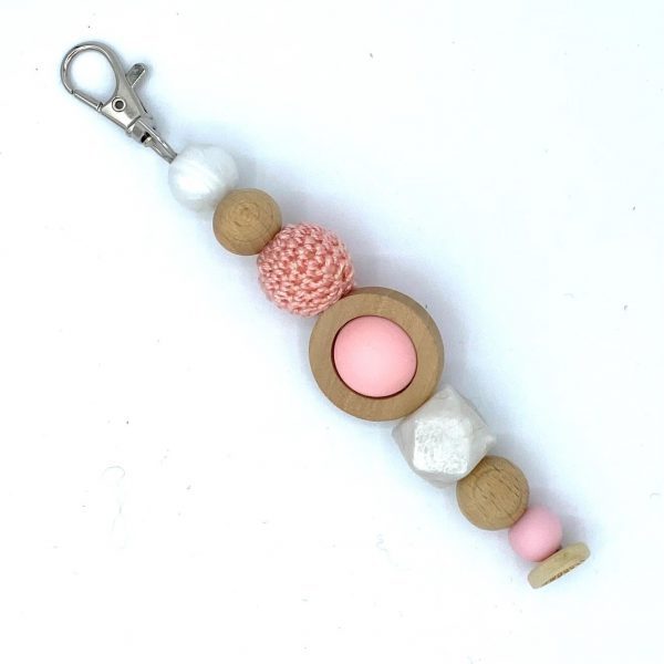 Sleutelhanger met naam Roze Wit Hout