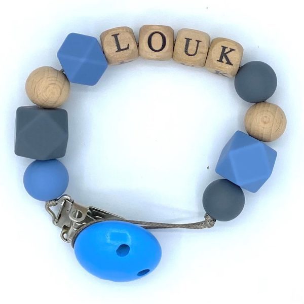 Speenkoord met naam Blauw Grijs